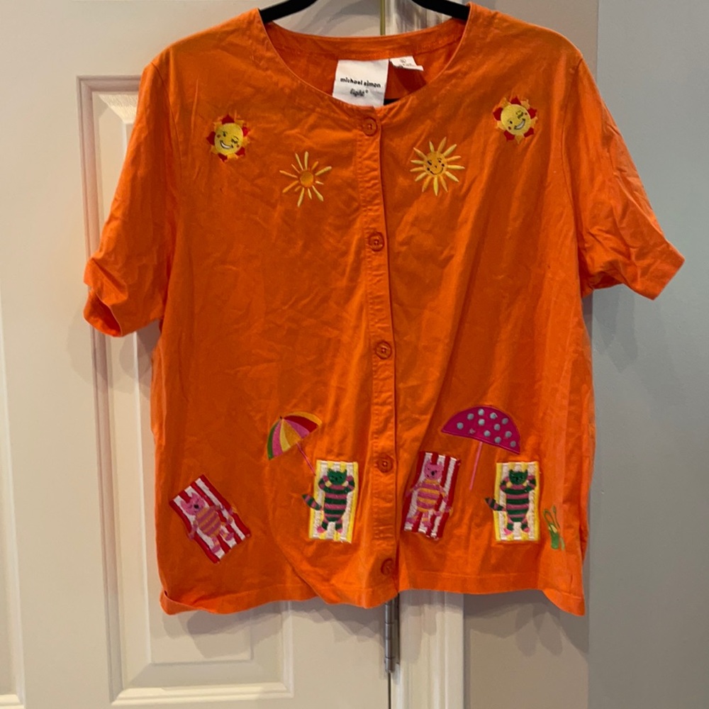 Michael Simon orange car cardigan top size xl